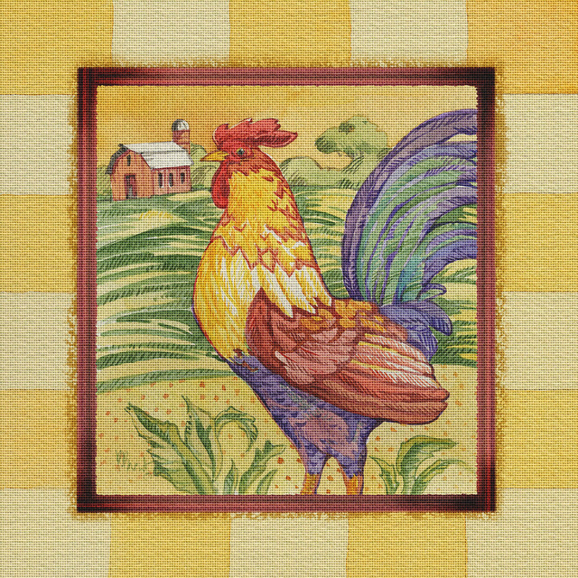 Art Needlepoint Country Rooster in Berry Patch Needlepoint Canvas by