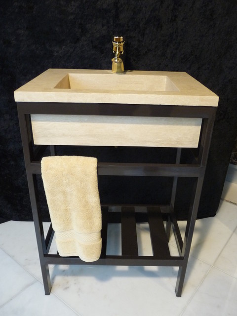 Custom Stone Sink with metal Stand - contemporary - bathroom sinks ...