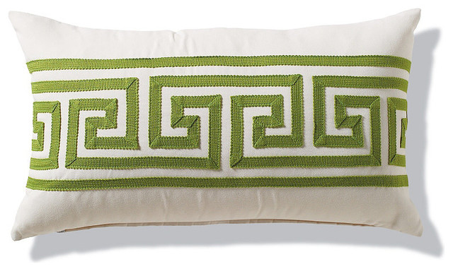 Greek Key Green Outdoor Outdoor Lumbar Pillow - traditional - outdoor 