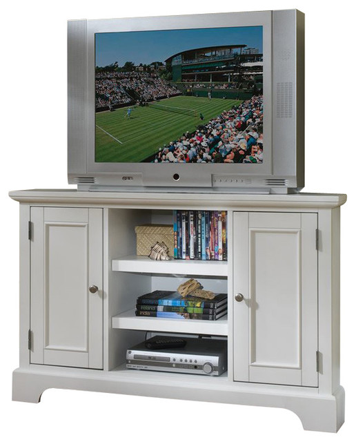 Home Styles Naples Corner TV Stand in White Modern Entertainment