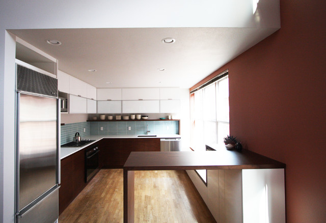 White and Walnut Condo Kitchen modern-kitchen