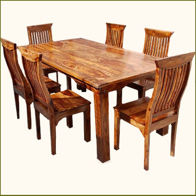 Rustic 7 pc Solid Wood Dining Table & Chair Set - Rustic - Dining Sets