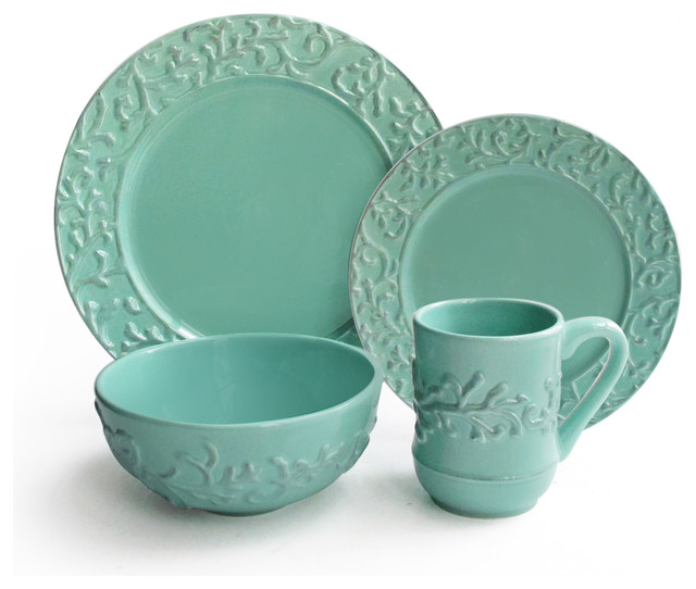 Waverly Savory Teal 16piece Dinner Set Contemporary Dinnerware