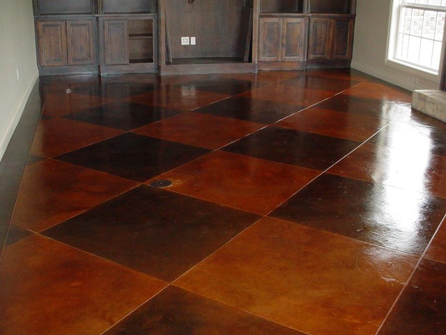 Stained concrete scored pattern - traditional - living room ...