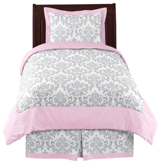 Elizabeth Pink and Gray Damask 4Piece Twin Bedding Set by Sweet Jojo