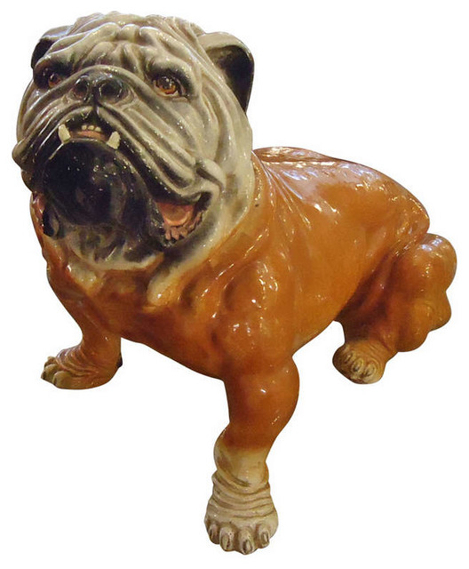 white ceramic bulldog statue