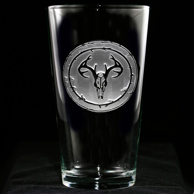 Engraved Pint Pub Glass Set Deer Skull Antler Lodge Style Rustic Beer Glasses By Crystal 9609