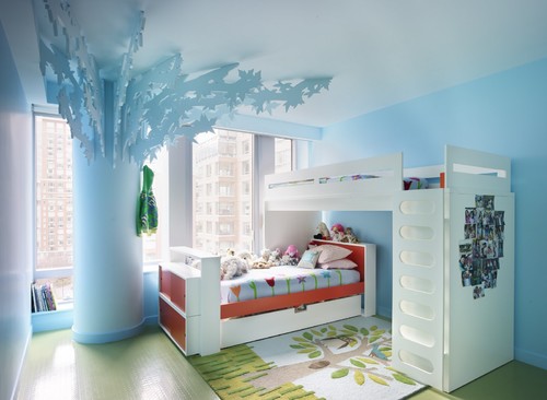 غرفة نوم اطفال باللون السماوي جميله جدا للبنات