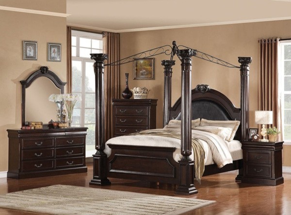 Piece Queen Canopy Bedroom Set in Dark Cherry - Traditional - Bedroom ...