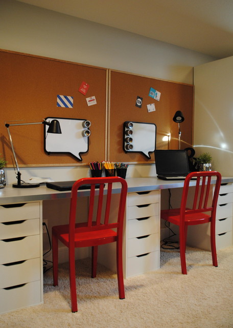 Family Friendly Basement transitional-home-office