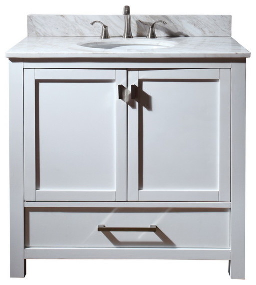 Modero 36 Vanity Combo White, Carrera White Marble Top 