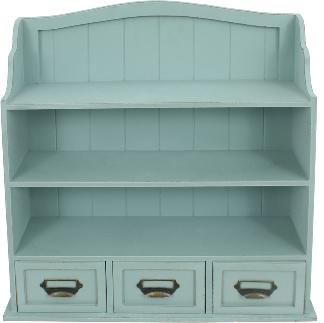 Distressed Wood with Shelves and Drawers Blue Farmhouse