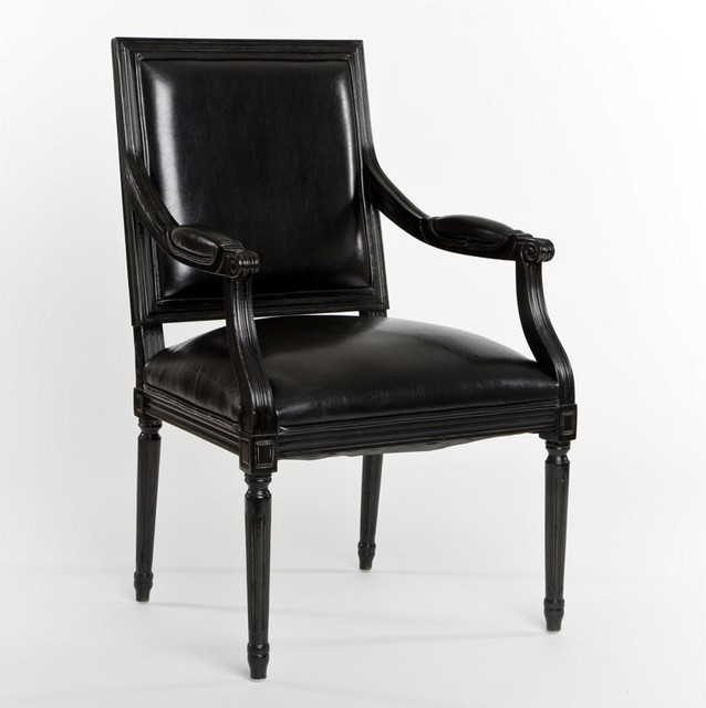 French Style Black Leather Chair Contemporary Armchairs And Accent