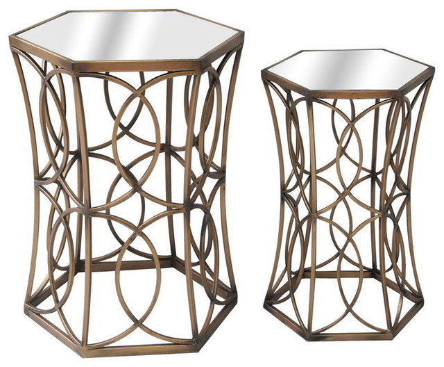 Crestview CVFZR871 Hawthorne Antique Gold Metal Accent Tables Transitional Furniture by