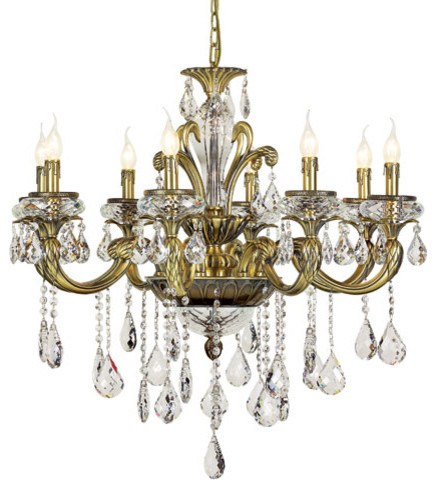 Antique Brass 8 Light Crystal Chandelier with Teardrop Crystals 