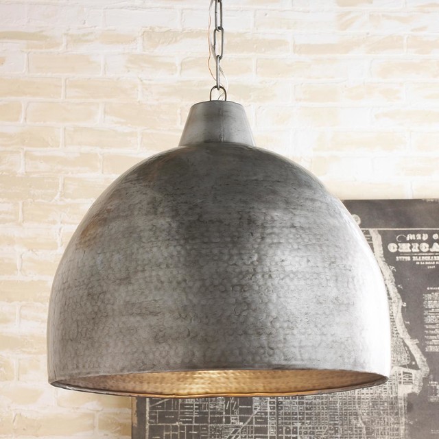 Hammered Steel Oversized Dome Pendant - Pendant Lighting ...