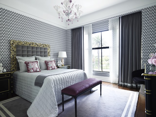 gray and purple bedroom contemporary-bedroom