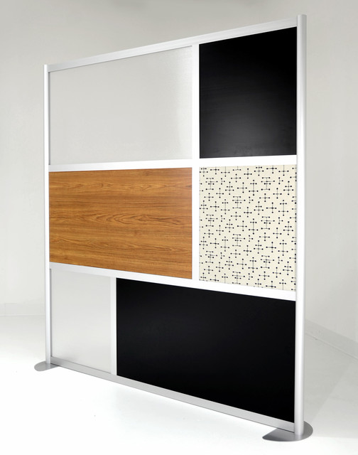 6' Modern Room Divider, Zebrano Wood Laminate, Black, Custom panels Modern Screens And Room
