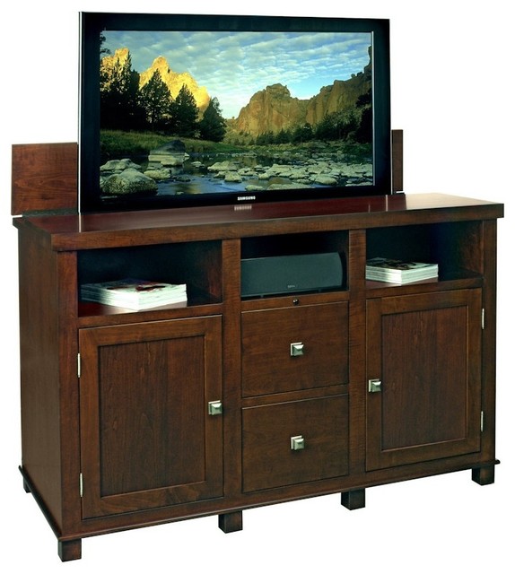 Axiom Lift Top TV in Rich Cherry Finish Contemporary