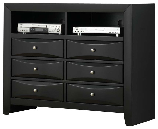 Black 6Drawer Storage TV Chest TV stand with 2 Open Compartments