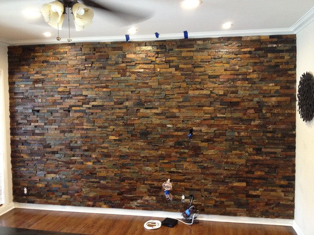 Interior Ledger Stone Wall Application Rustic Los