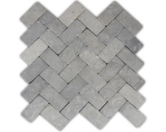 Light Grey Herringbone Stone Mosaic Tile traditional-mosaic-tile