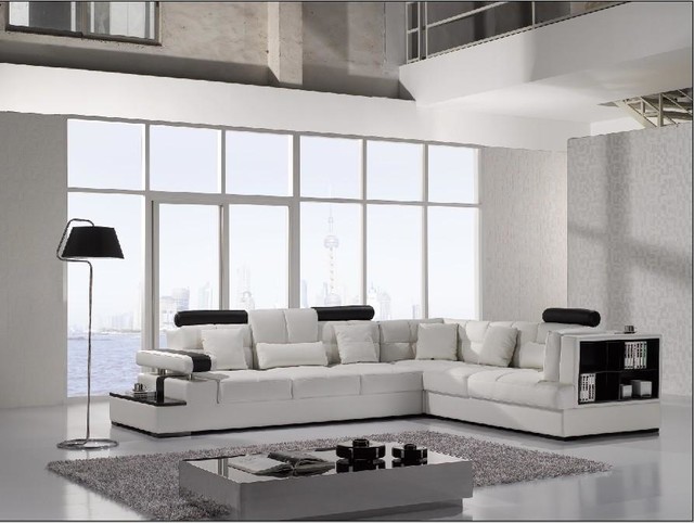Modern White Leather Sectional Sofa with Storage Modern