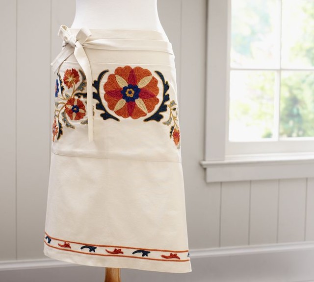 Mila Suzani Embroidered Half Apron Contemporary Aprons by Pottery