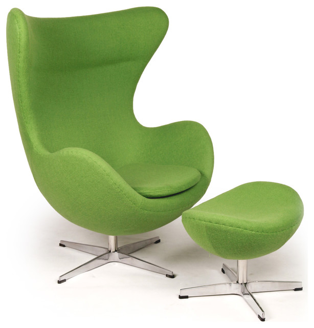 Kardiel Egg Chair & Ottoman, Apple Green Boucle Cashmere Wool