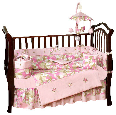 Camouflage Bedding - Pink 9 Piece Crib Bedding Set - Contemporary