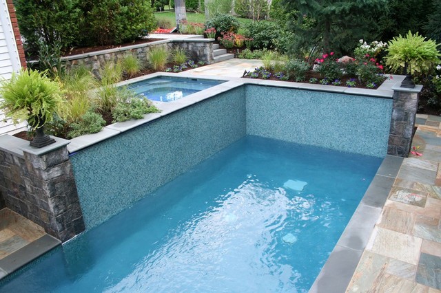Glass Tile Swimming Pool Water Feature - eclectic - pool - new ...