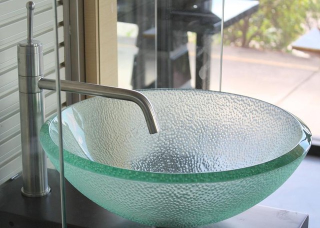 16.5 inch Clear Bubble Texture Exterior Glass Bathroom Vessel Bowl ...
