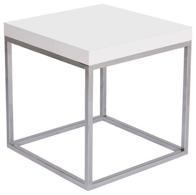 Prairie 20X20 End Table, High Gloss White Top / Chrome Legs Modern Side Tables And End