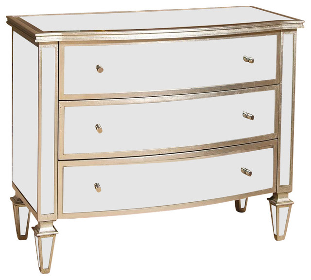 3 Drawer Mirrored Chest in Silver Trim Contemporary Furniture by