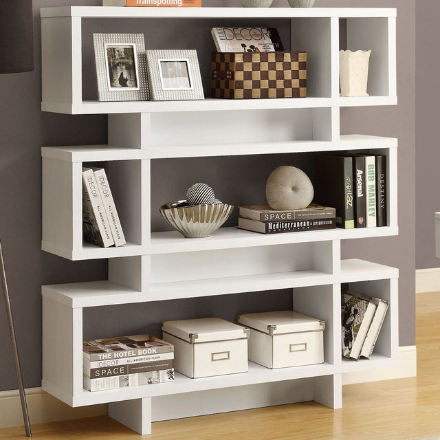 White Hollow Core 55in.H Modern Bookcase Contemporary Bookcases