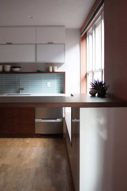 White and Walnut Condo Kitchen modern-kitchen
