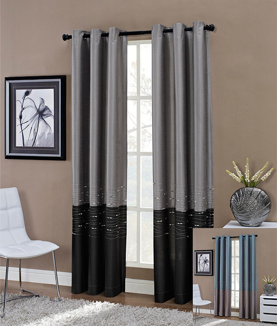 ... Embroidered Grommet 95-inch Window Curtain Panel contemporary-curtains