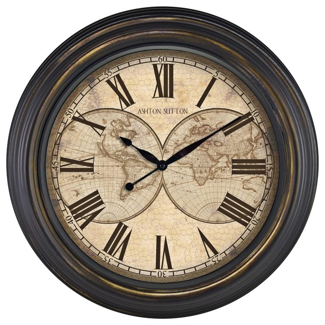 Traditional Antique World Map 18" Wide Wall Clock Traditional