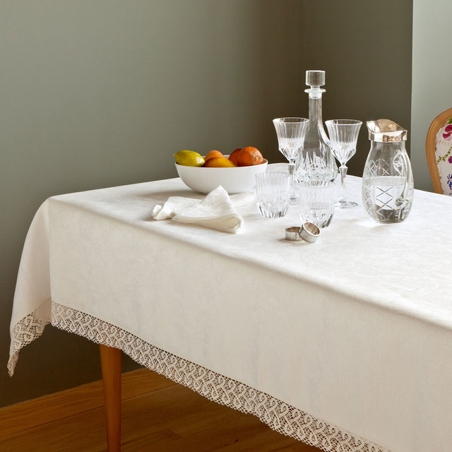 Jacquard and Lace Linen Tablecloth Traditional Tablecloths by