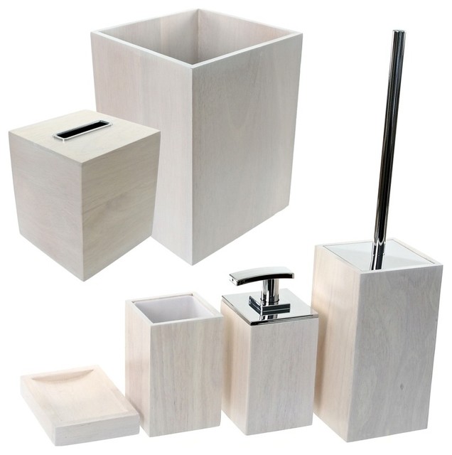 Wooden 6 Piece White Bathroom Accessory Set 