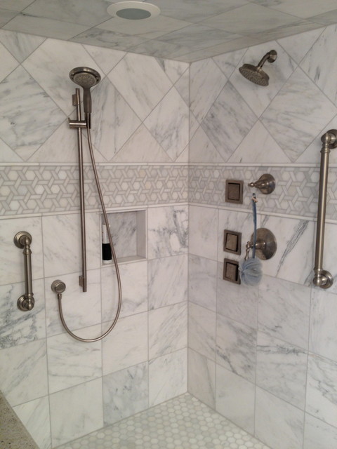 White bathroom with marble tile - Traditional - Bathroom ...
