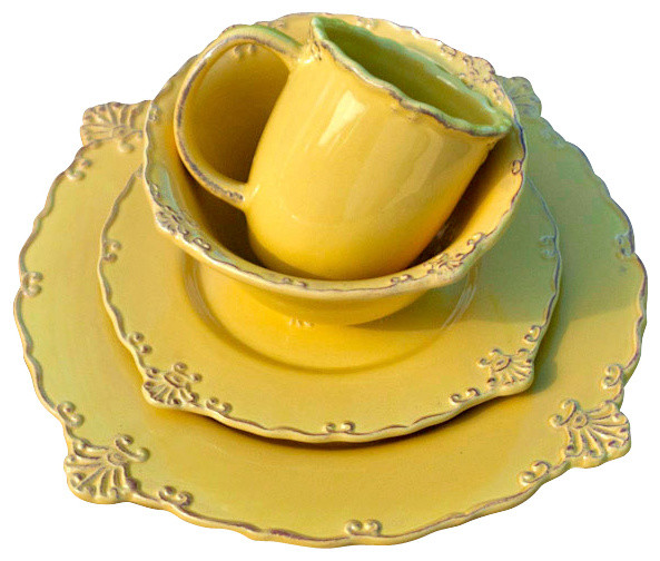 Rooster Dinnerware Set, Yellow Farmhouse Dinnerware Sets by The