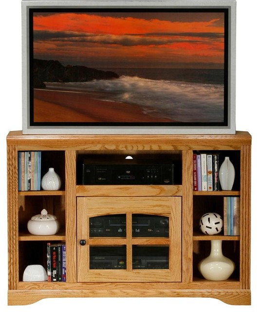 Oak Ridge Corner TV Bookcase Stand (Light Oak) Contemporary Entertainment Centers And Tv