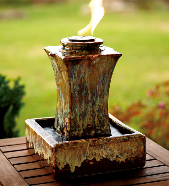 Ceramic Fire & Water Fountain Contemporary Outdoor Fountains And