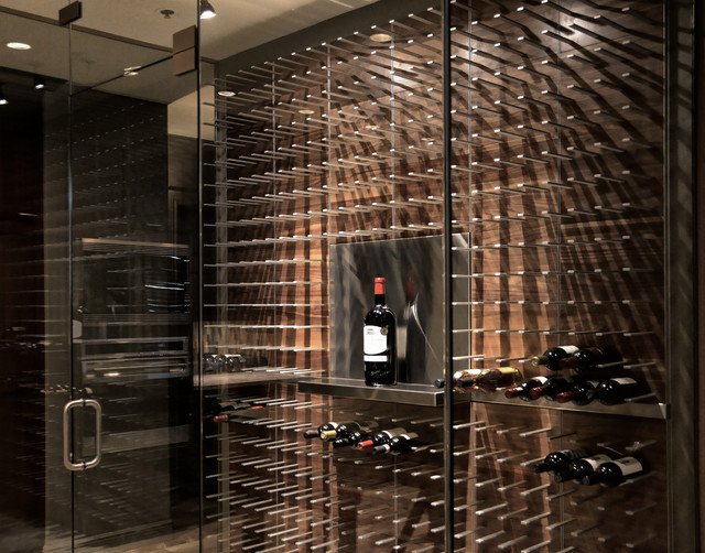 Glass Encased Wine Cellar in the Luxury Penthouse Contemporary Wine