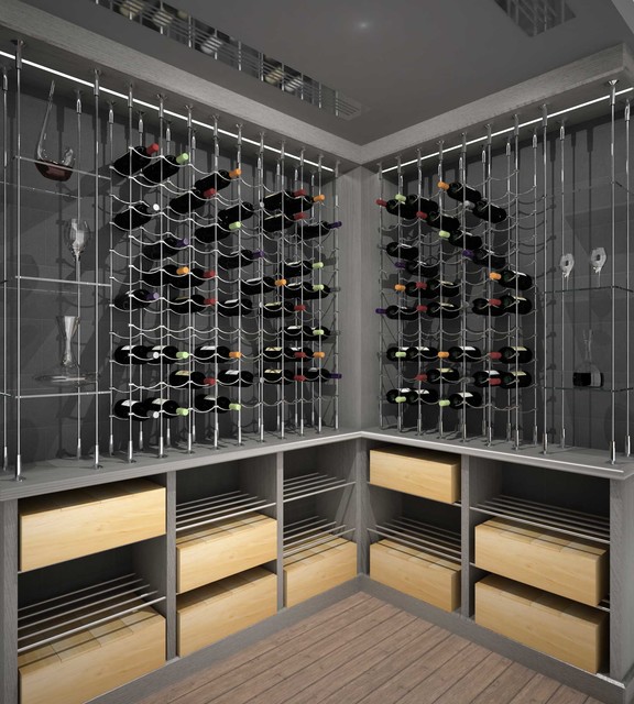 Custom Wine Cellar featuring the Cable Wine System contemporary-rendering