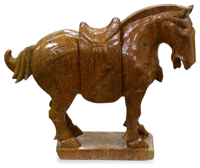 Hand Carved QingTian Jade Tang Horse Asian Decorative Objects And