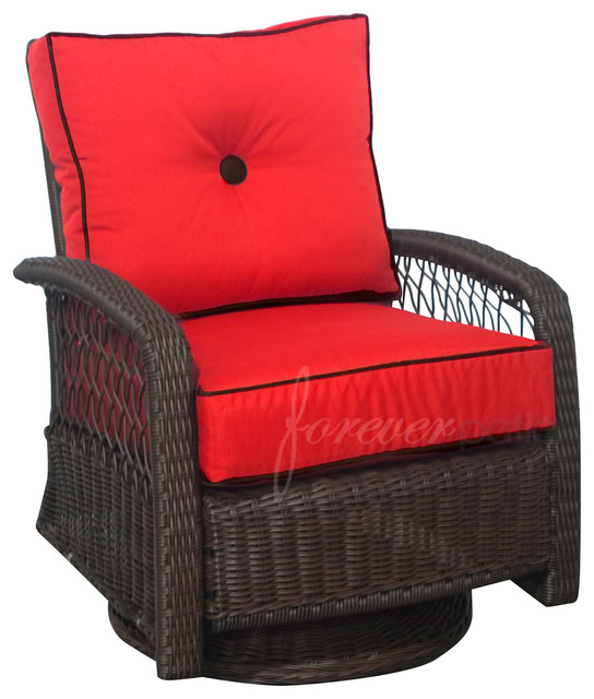 Santa Monica Rattan Outdoor Patio Swivel Glider, Ruby Cushions