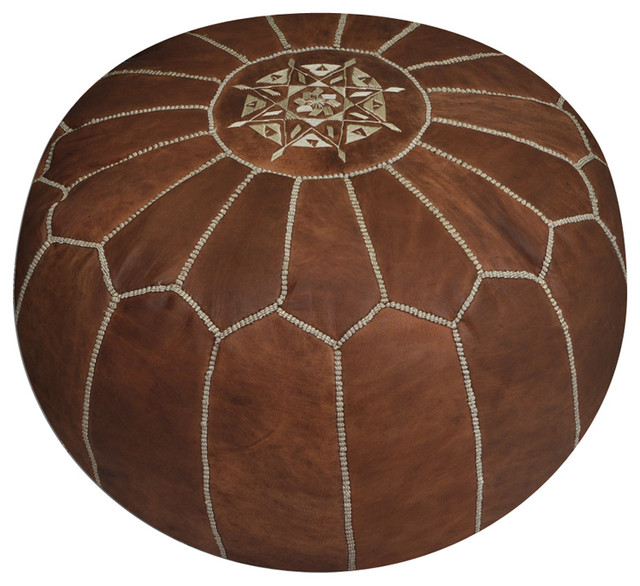 Moroccan Tan Leather Pouf Traditional Floor Pillows And Poufs by