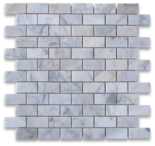 Carrara Marble Subway Brick Mosaic Tile 1x2 Polished Traditional Tile by Stone Center Online
